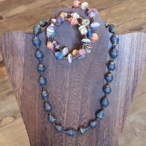 Paper & Clay Beaded Necklace & Accordion Bracelet